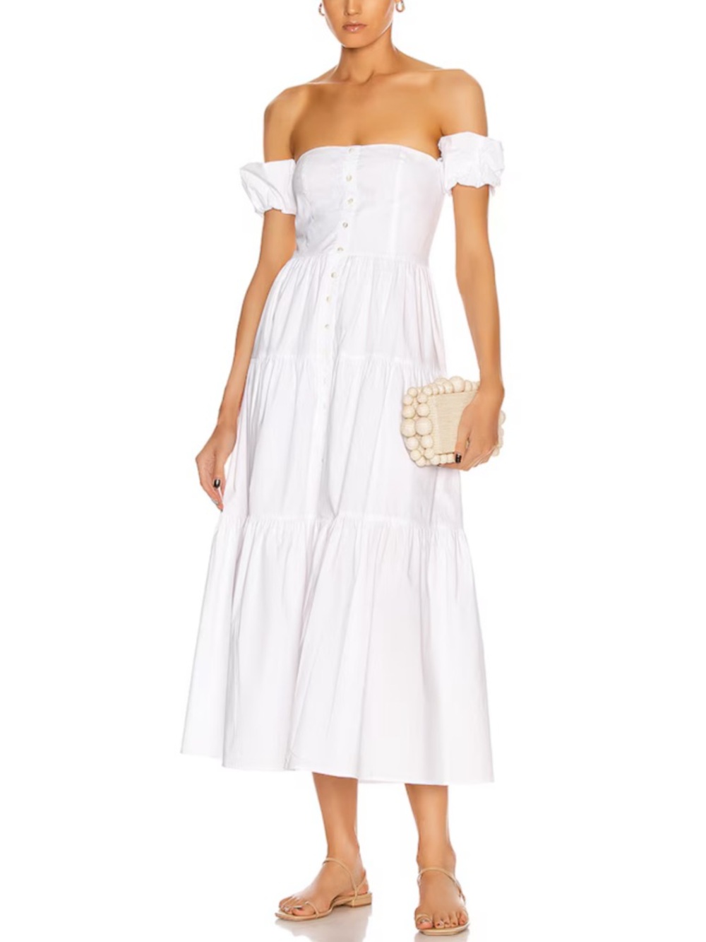 STAUD Elio Dress White Off-Shoulder Dress